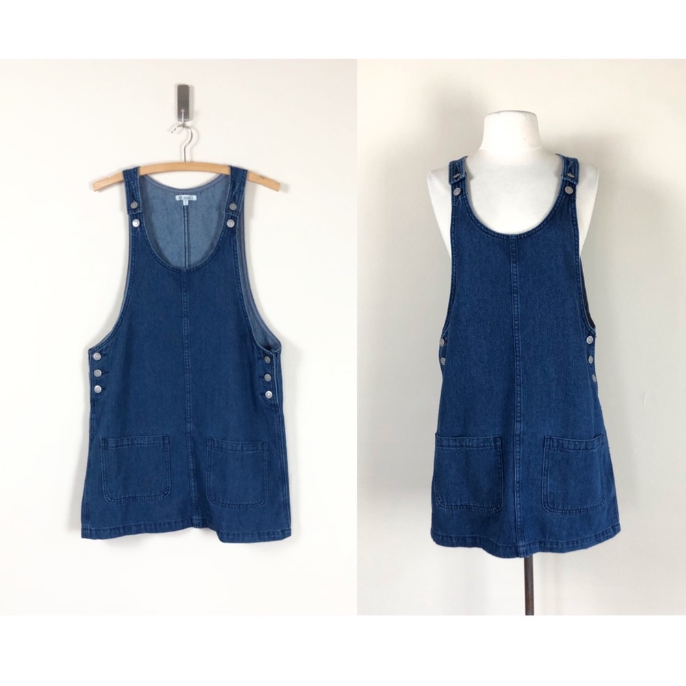 vintage 90s denim overalls dress cotton y2k jean mini pinafore jumper bib grunge
